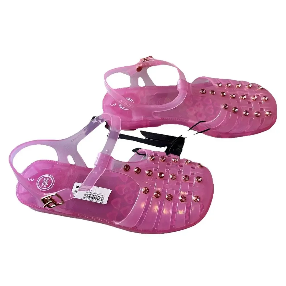 Wonder Nation Girls Pink Crystal Jelly Sandals Fisherman Shoes NWT Kid Size 3